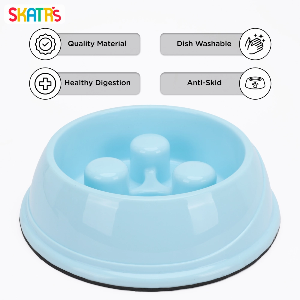 Skatrs Antiskid Slow Feeder Bowl for Dogs and Cats (Blue)