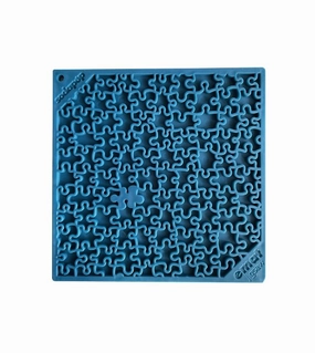 SodaPup Enrichment Lick Mat For Dogs (Square / Blue Jigsaw) dog bowl,pet feeder