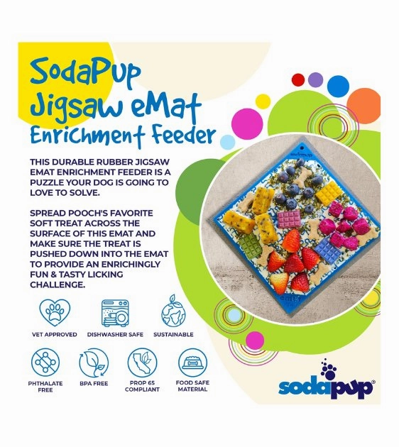 SodaPup Enrichment Lick Mat For Dogs (Square / Blue Jigsaw)