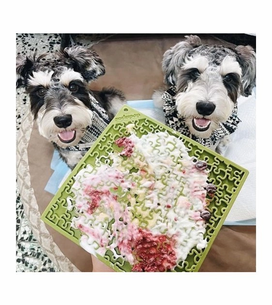 SodaPup Enrichment Lick Mat For Dogs (Square / Green Jigsaw)