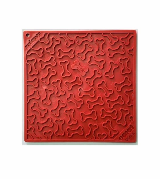 SodaPup Enrichment Lick Mat For Dogs (Square / Red Bones) dog bowl,pet feeder