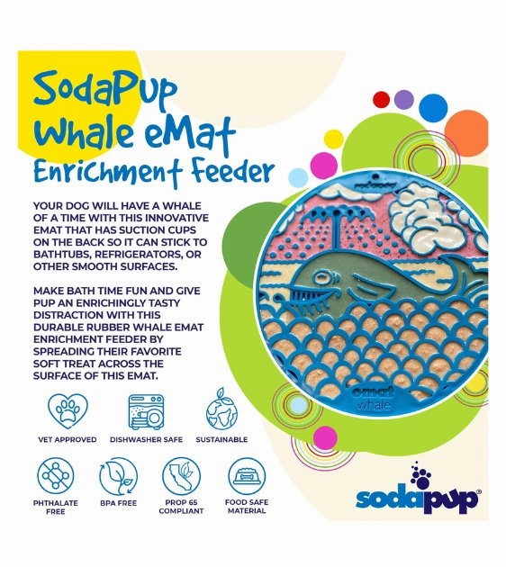 SodaPup Enrichment Lick Mat With Suction Cups For Dogs (Round / Blue Whale)