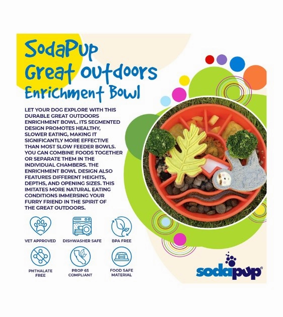 SodaPup Enrichment Slow Feeder Bowl For Dogs (Round / Green Great Outdoors)