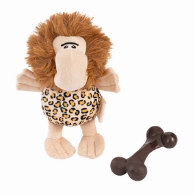 Territory 2-In-1 Dog Toy - Chew Bone & Plush Caveman 9" fetch toy,dog ball