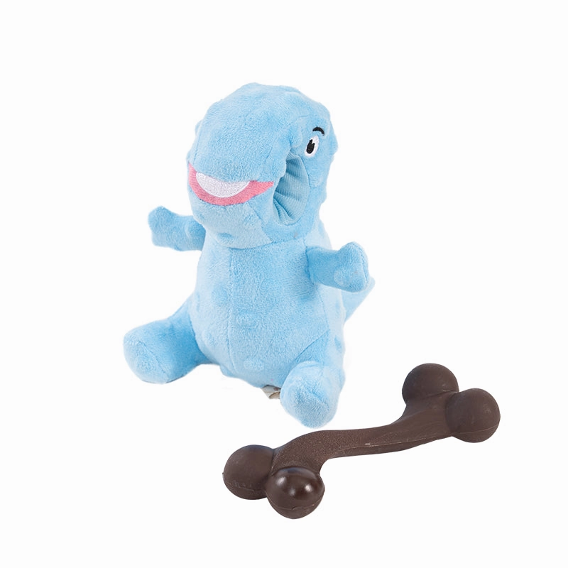 Territory 2-In-1 Dog Toy - Chew Bone & Plush Dino 6" fetch toy,dog ball