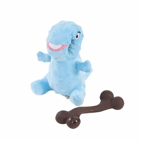 Territory 2-In-1 Dog Toy - Chew Bone & Plush Dino 6" fetch toy,dog ball