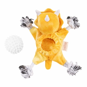 Territory 2-In-1 Plush Dog Toy - Triceratops with Removable Fetch Ball 9" fetch toy,dog ball