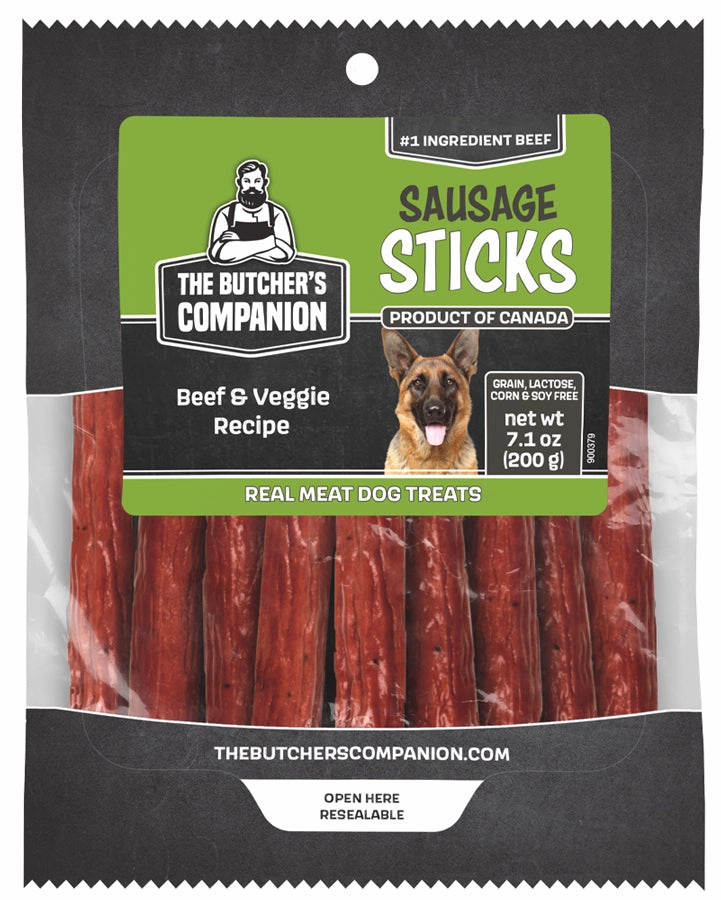 The Butcher's Companion Beef & Veggie Sausage Sticks for Dogs 7.1oz Pouch