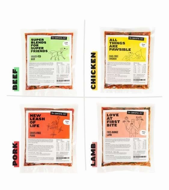 The Grateful Pet Raw Dog Food Starter Pack (4-Pouch Raw Mix) raw dog food,fresh pet meals