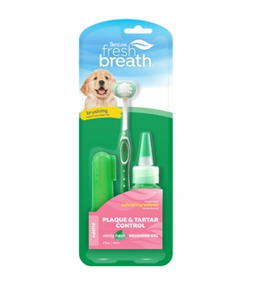 TropiClean Fresh Breath Oral Care Kit (Toothbrush, Finger Brush & Gel) for Puppy dog immunity,pet immune support