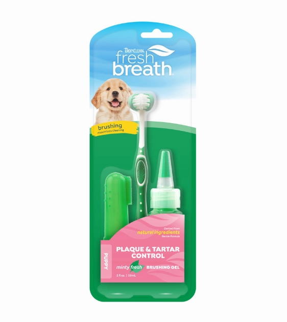 TropiClean Fresh Breath Oral Care Kit (Toothbrush, Finger Brush & Gel) for Puppy dog immunity,pet immune support