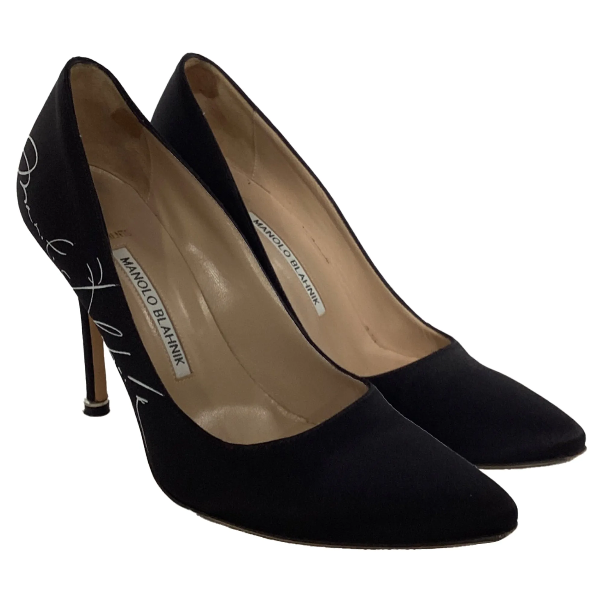 Vetements x Manolo Blahnik Signed Pointed Pumps in Black Satin Shoes_Manolo-Blahnik