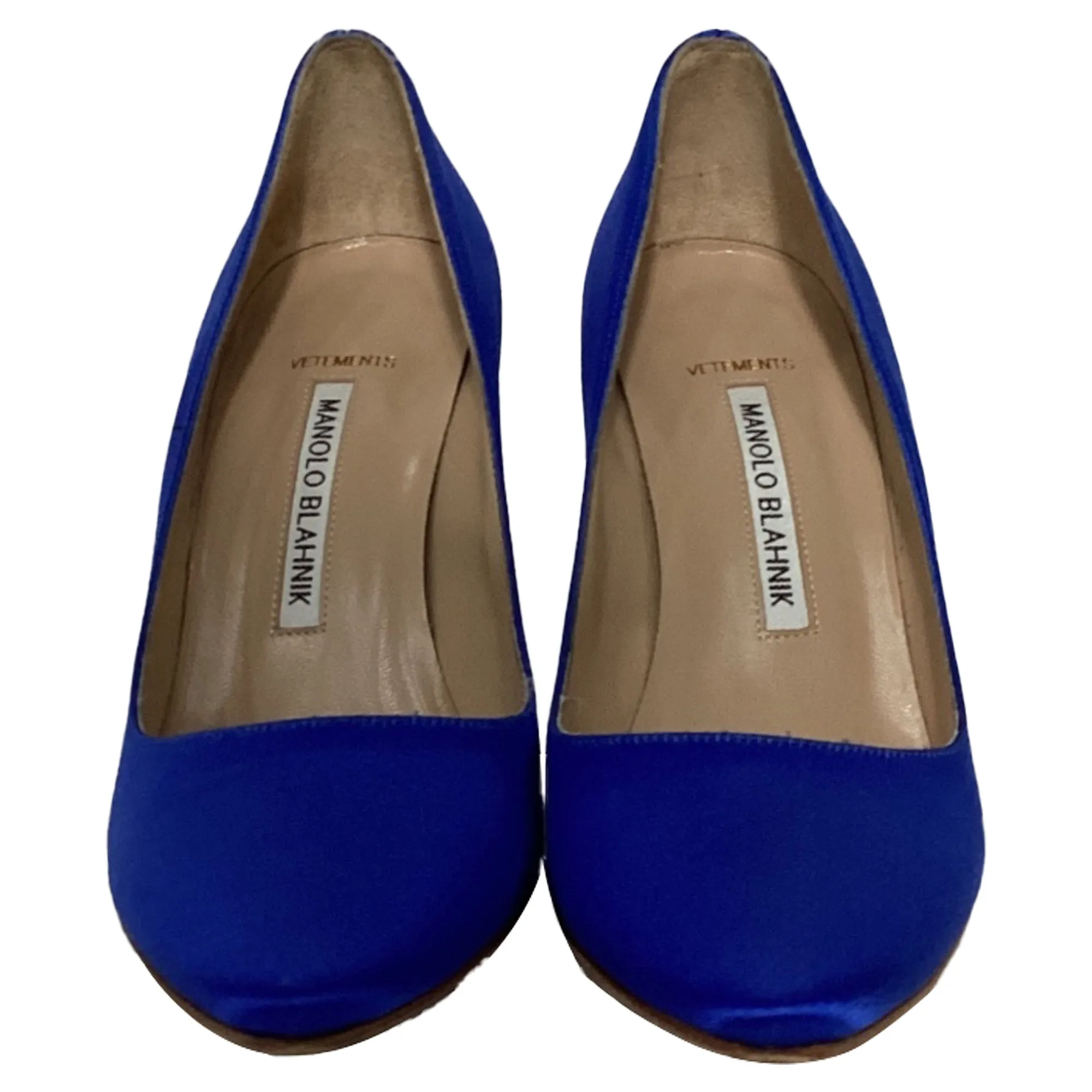 Vetements x Manolo Blahnik Signed Pointed Pumps in Blue Satin Shoes_Manolo-Blahnik