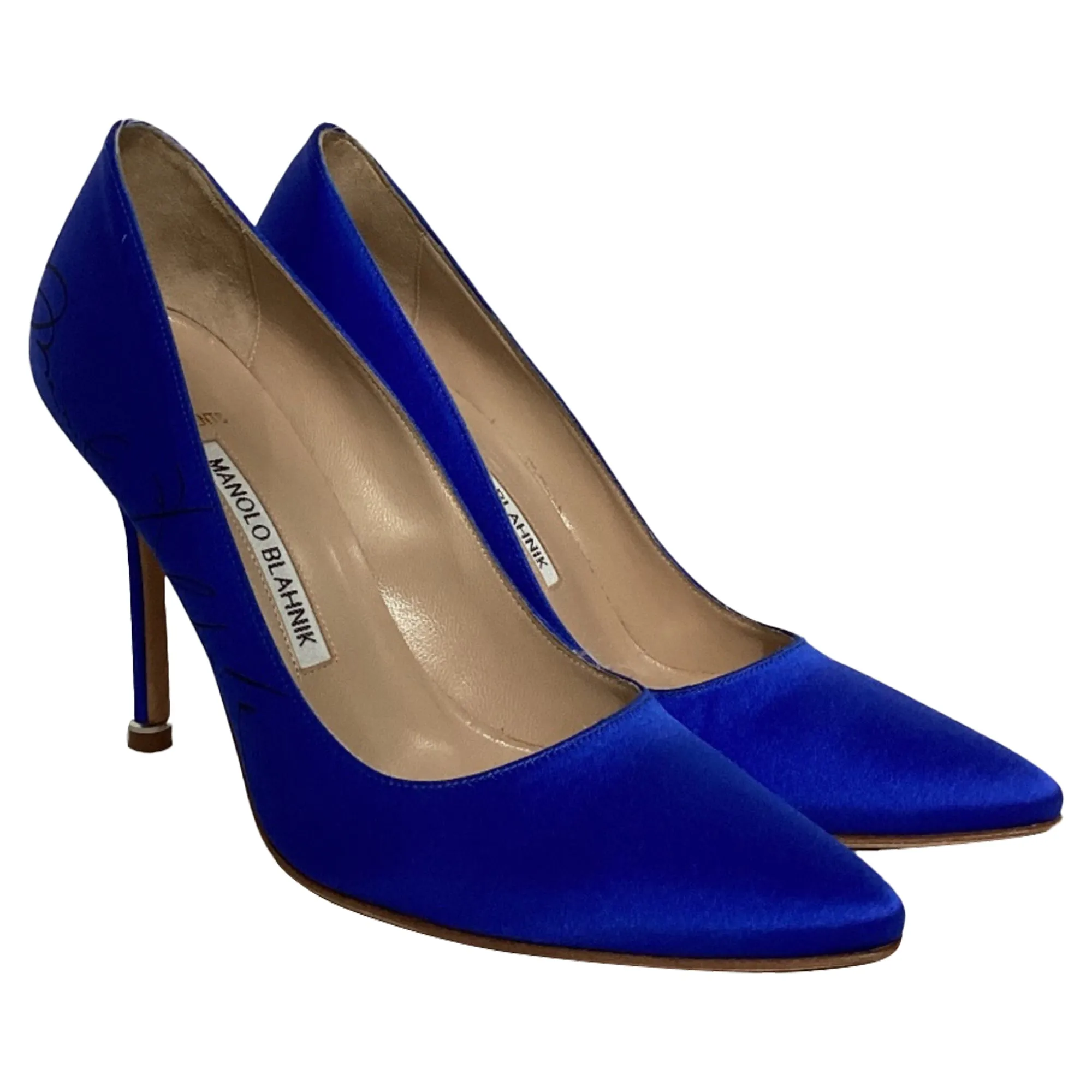 Vetements x Manolo Blahnik Signed Pointed Pumps in Blue Satin Shoes_Manolo-Blahnik