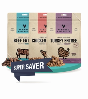 Vital Essentials Freeze Dried Raw MINI NIBS Dog Food 5.5oz (3-Pack Saver Bundle) freeze-dried dog food,lightweight pet food