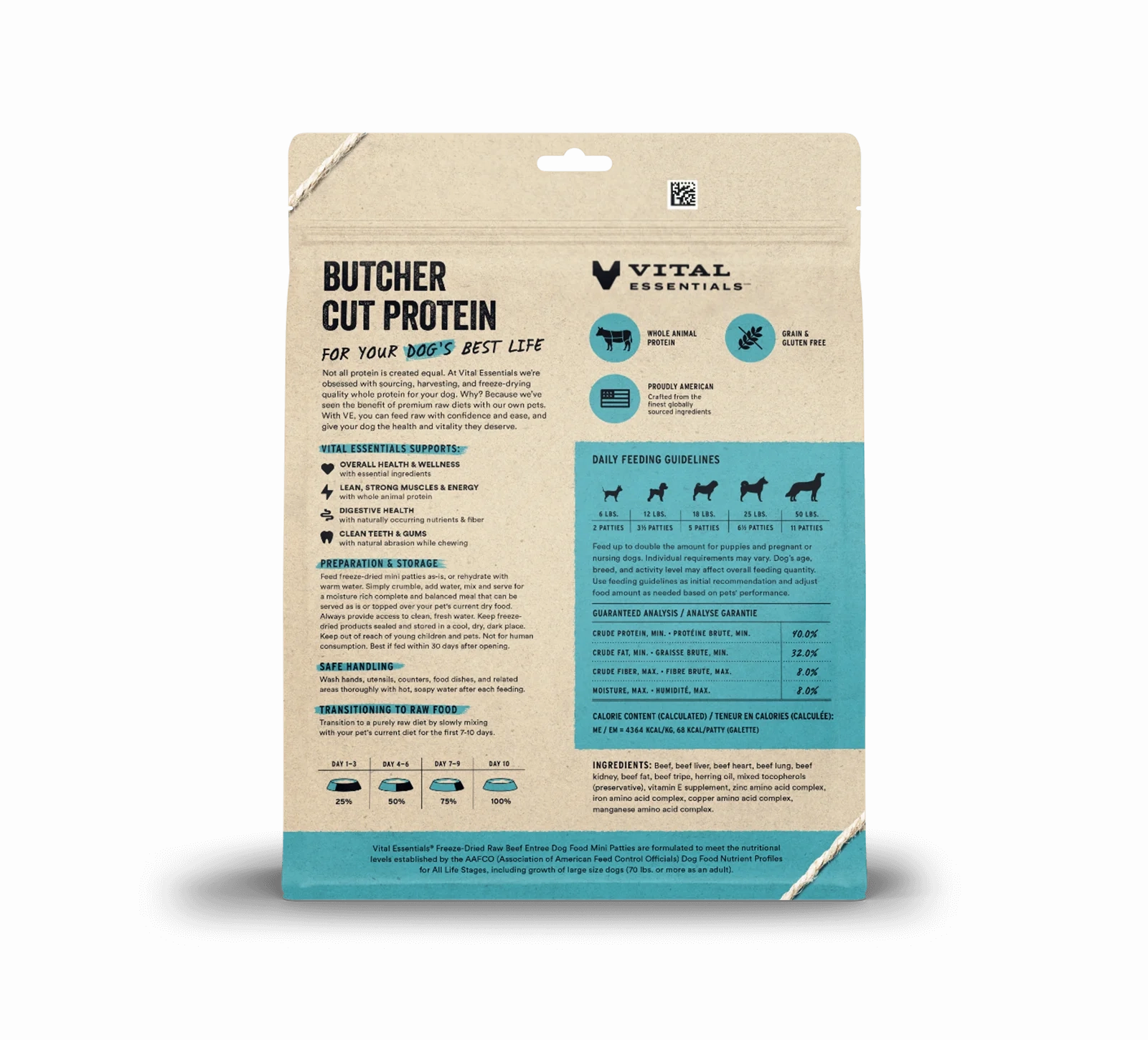 Vital Essentials Freeze Dried Raw MINI PATTIES Dog Food (Beef)