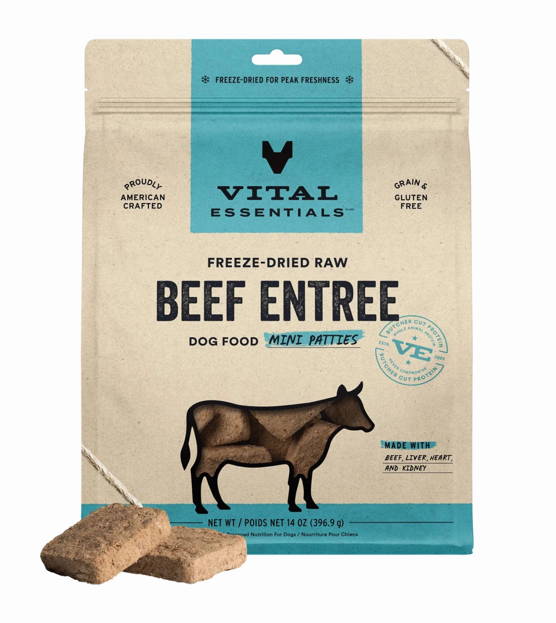 Vital Essentials Freeze Dried Raw MINI PATTIES Dog Food (Beef) freeze-dried dog food,lightweight pet food