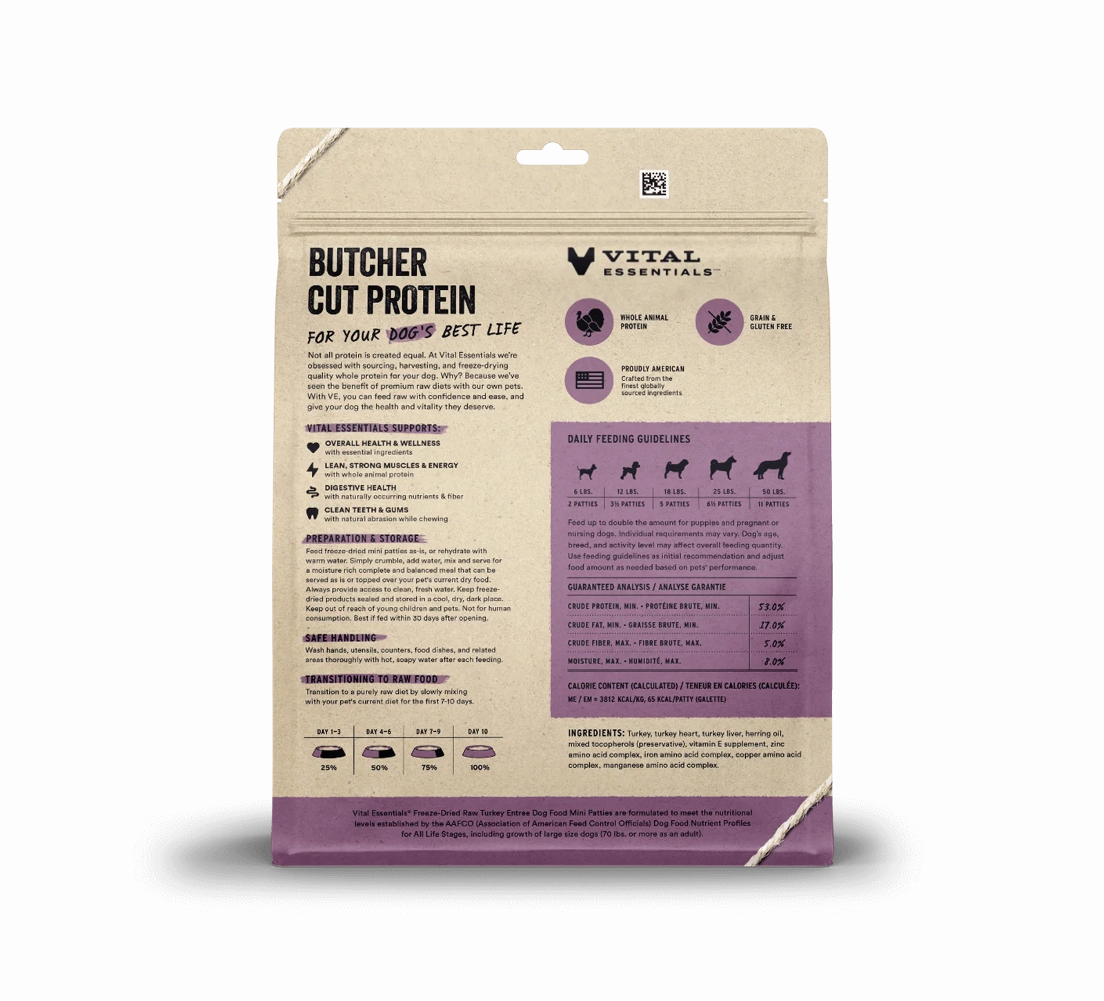 Vital Essentials Freeze Dried Raw MINI PATTIES Dog Food (Turkey)