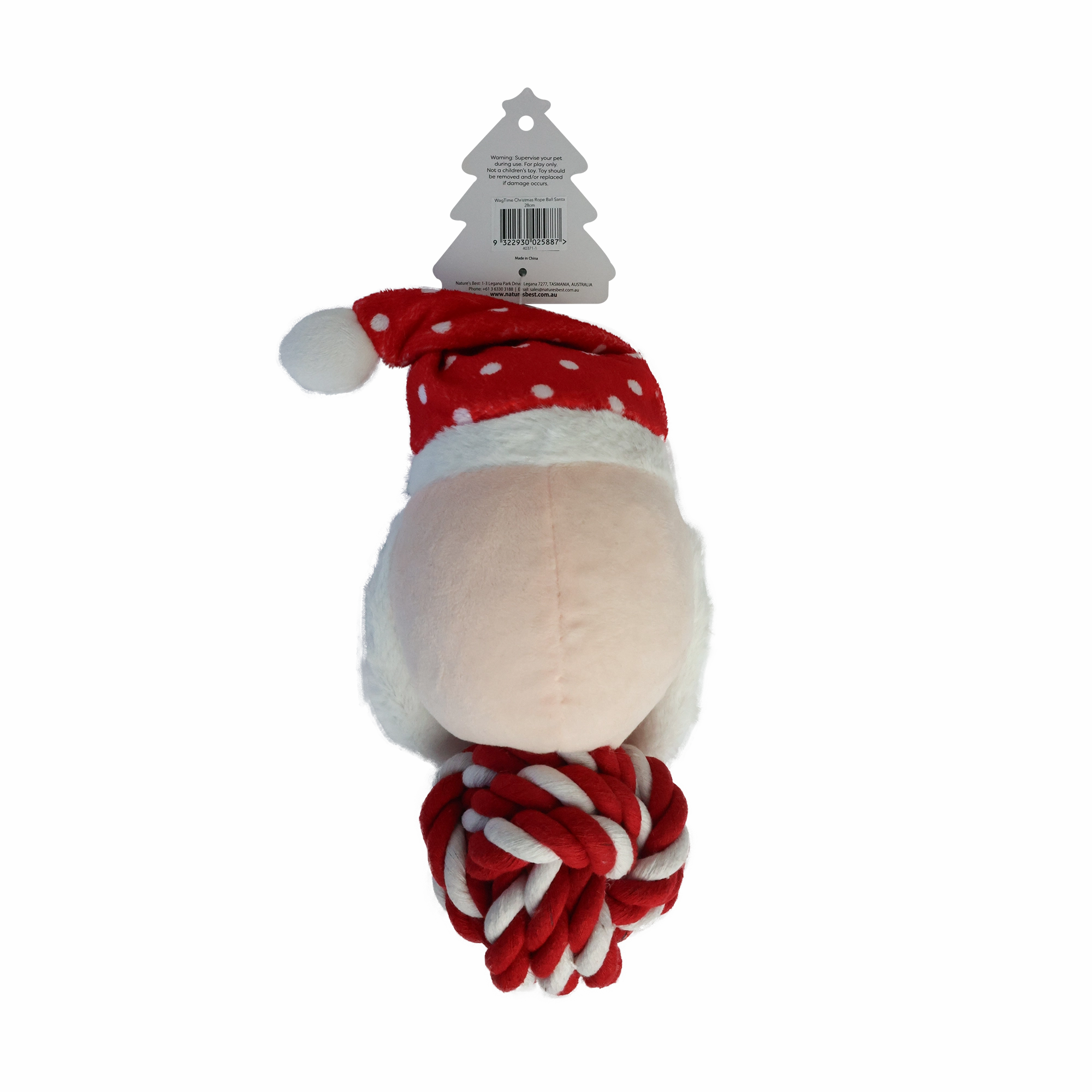 WagTime - Christmas Rope Ball Santa (28cm)