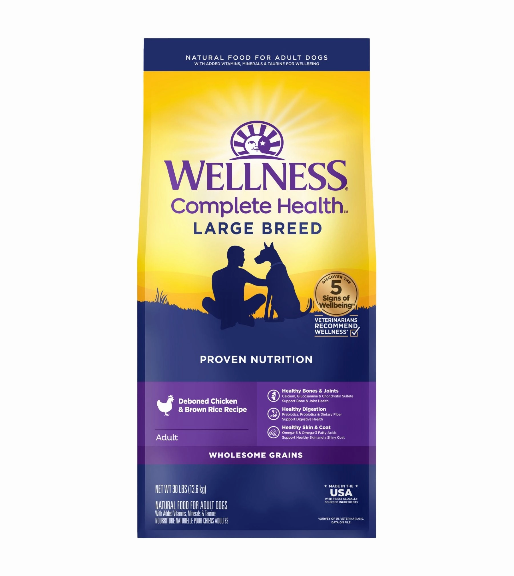 Wellness Complete Health Large Breed Wholesome Grains Adult Dry Dog Food (Deboned Chicken & Brown Rice Recipe) large breed food,big dog food