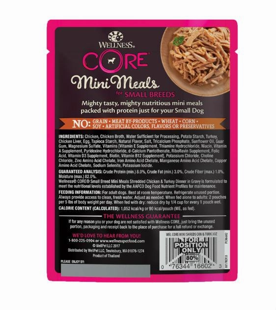 Wellness Core Small Breed Mini Meals Shredded Chicken & Turkey Dinner in Gravy Dog Food Mixer