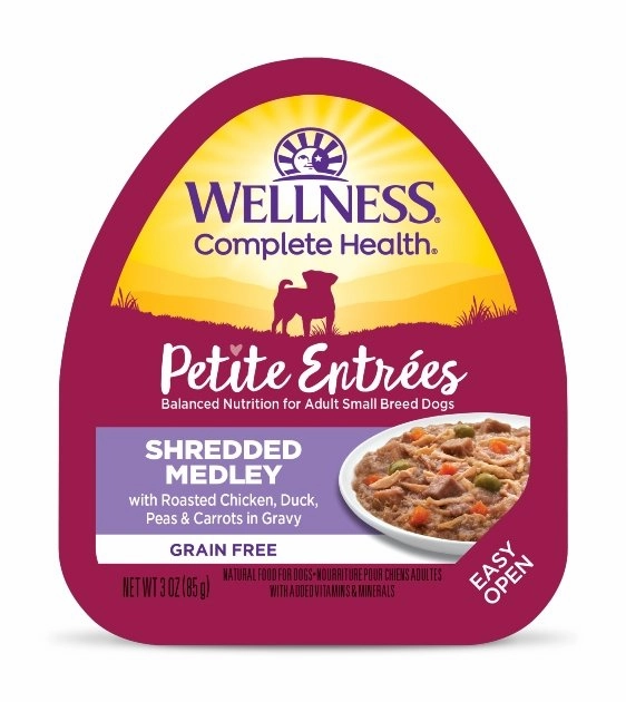Wellness Petite Entrees Shredded Medley (Roasted Chicken, Duck, Peas & Carrots) Wet Dog Food small breed food,tiny dog food