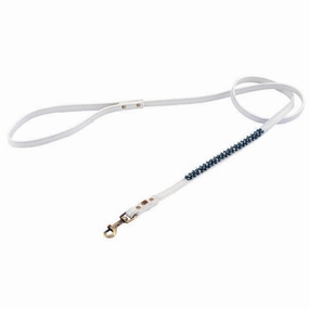 White/Hematite Mini Beaded Dog Leash dog mobility,outdoor pet aid