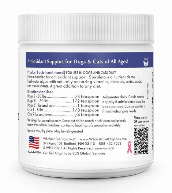Wholistic Pet Organics Spirulina Powder (Immune System & Health Support) Dog Supplements