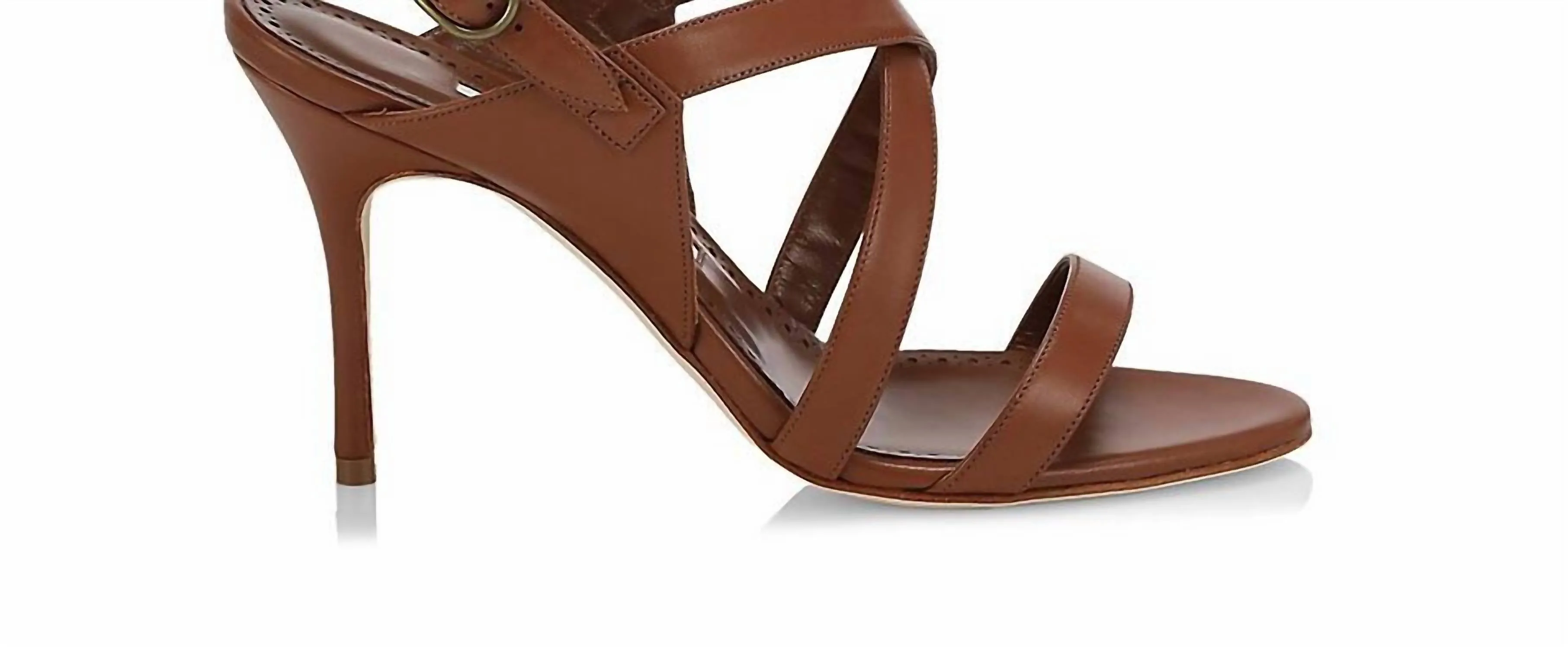 Women Singanu Strappy High Leather Sandals In Brown Shoes_Manolo-Blahnik