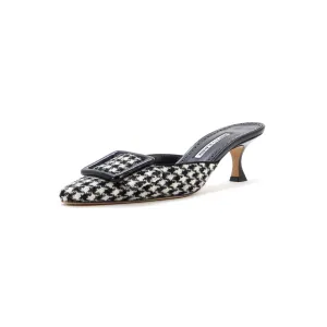 Women's Maysalebi Heeled Mules Printed Cotton 70 Shoes_Manolo-Blahnik