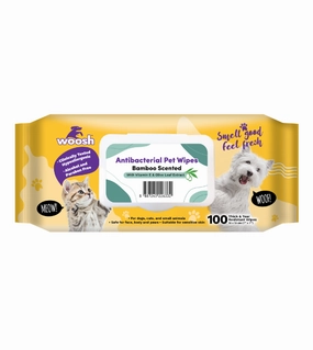 Woosh Antibacterial Pet Wipes with Vitamin E & Olive Leaf Extract (Bamboo Scented) odor remover,dog cleaning