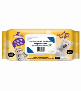 Woosh Antibacterial Pet Wipes with Vitamin E & Olive Leaf Extract (Fragrance-Free) dog shampoo,bathing supplies