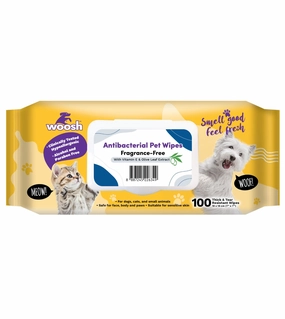 Woosh Antibacterial Pet Wipes with Vitamin E & Olive Leaf Extract (Fragrance-Free) odor remover,dog cleaning