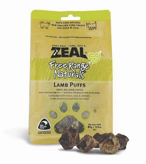 Zeal Free Range Air Dried Cat and Dog Treats (Lamb Puffs) air-dried dog food,dehydrated dog food