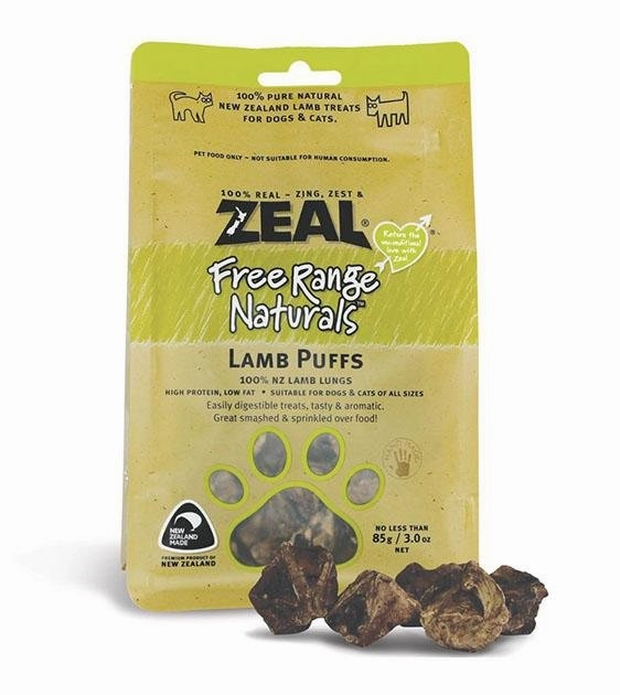 Zeal Free Range Air Dried Cat and Dog Treats (Lamb Puffs) dog chews,dog bones