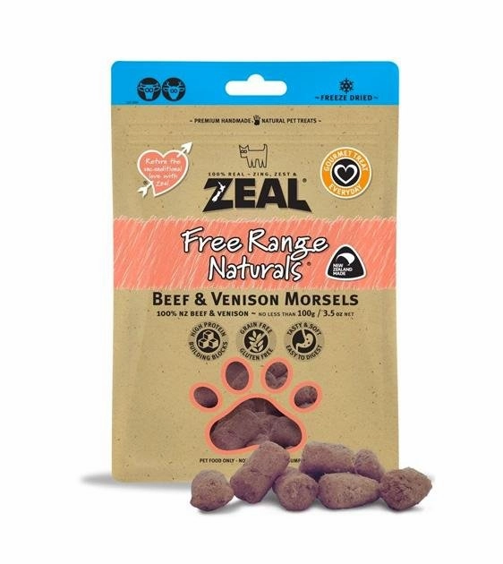 Zeal Free Range Freeze Dried Dog Treats (Beef & Venison Morsels) freeze-dried dog food,lightweight pet food