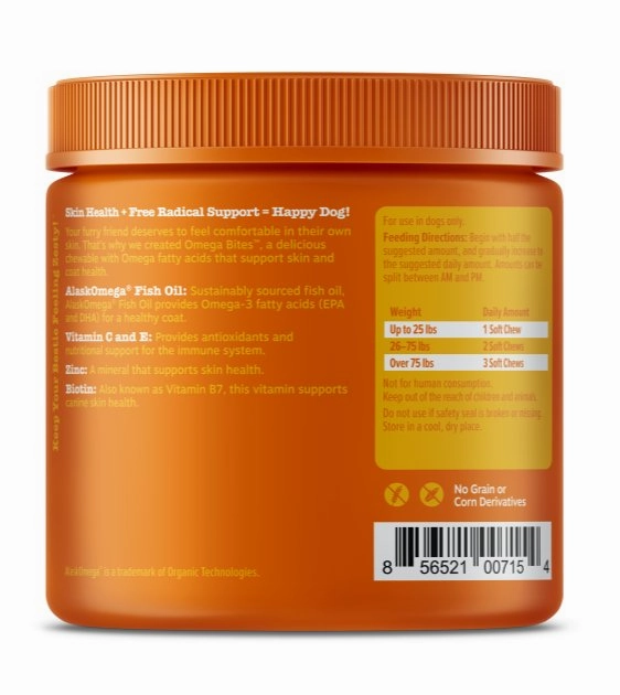 Zesty Paws Omega Bites Skin & Coat Supplements for Dogs (Chicken Flavor)