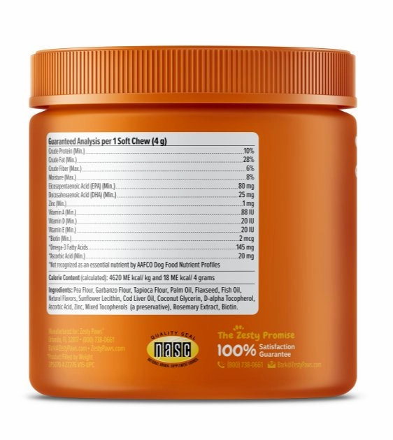 Zesty Paws Omega Bites Skin & Coat Supplements for Dogs (Chicken Flavor)