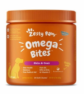 Zesty Paws Omega Bites Skin & Coat Supplements for Dogs (Chicken Flavor) large breed food,big dog food