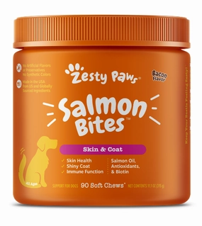 Zesty Paws Salmon Bites Skin Supplements for Dogs (Bacon Flavour) dog shampoo,bathing supplies