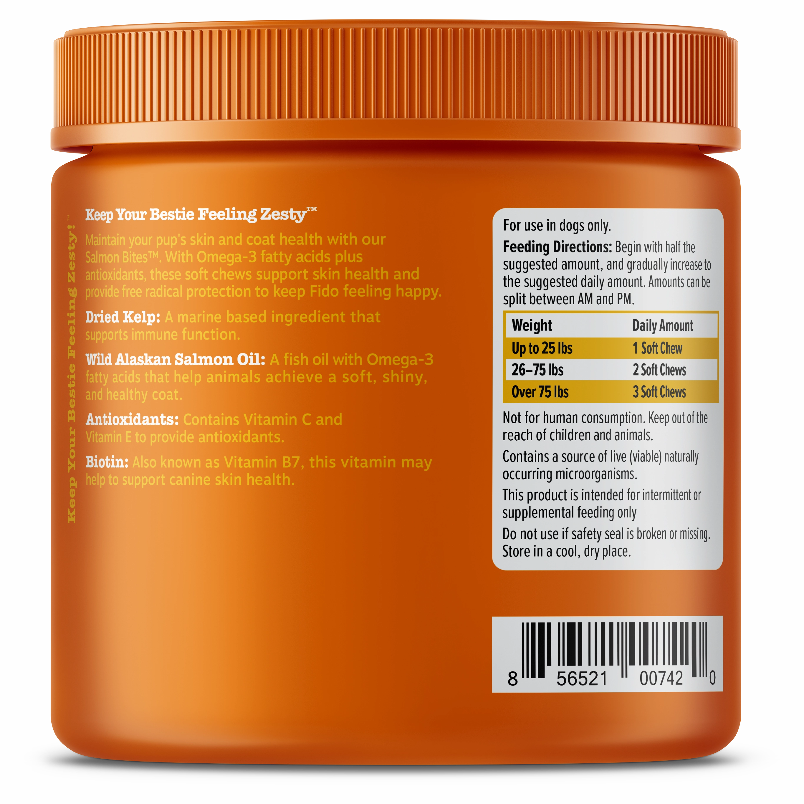 Zesty Paws Salmon Bites Skin Supplements for Dogs (Bacon Flavour)