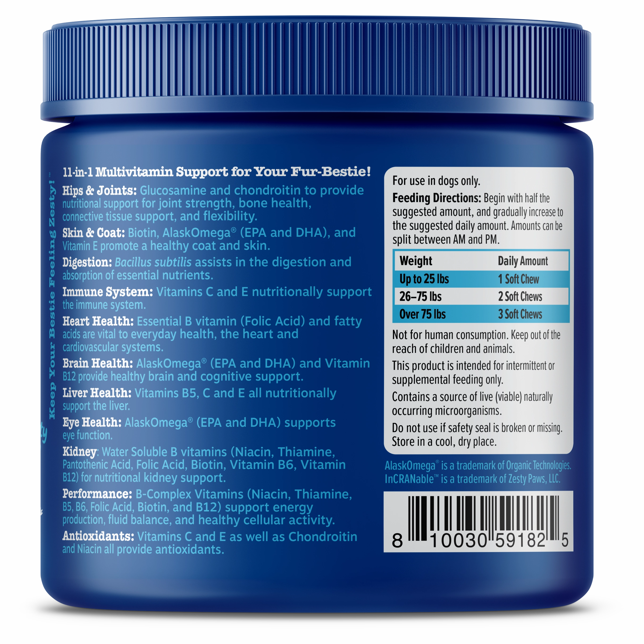 Zesty Paws Senior Advanced 11-in-1 Bites Dog Supplements (Beef)