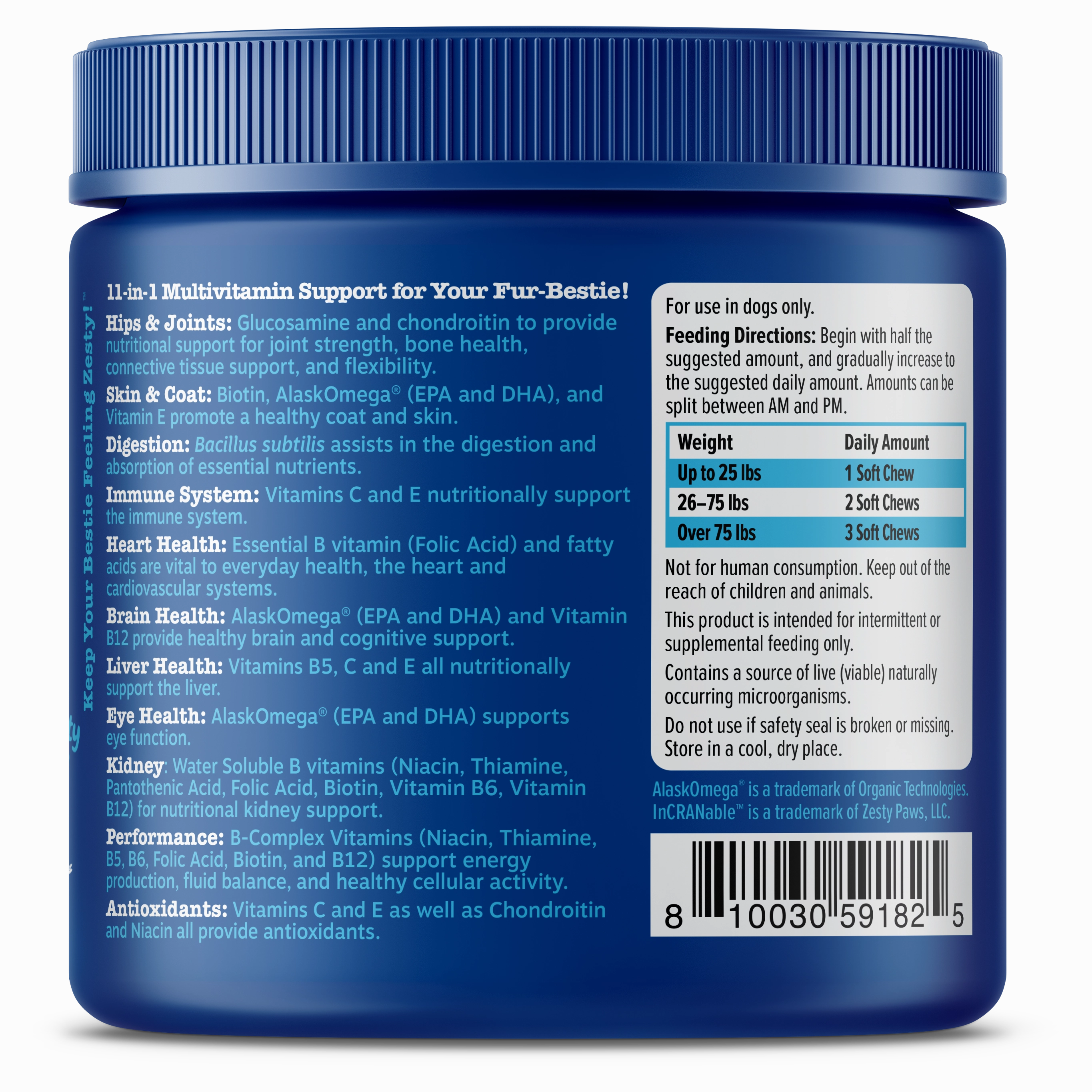 Zesty Paws Senior Advanced 11-in-1 Bites Dog Supplements (Beef)
