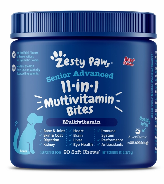 Zesty Paws Senior Advanced 11-in-1 Bites Dog Supplements (Beef) pet housekeeping,dog mess kit