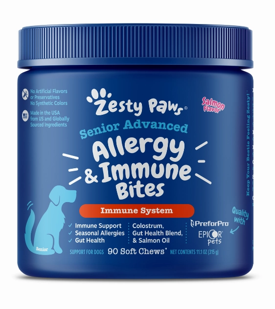 Zesty Paws Senior Advanced Allergy & Immune Bites Dog Supplements (Salmon Flavour) dog bed,sleep accessory