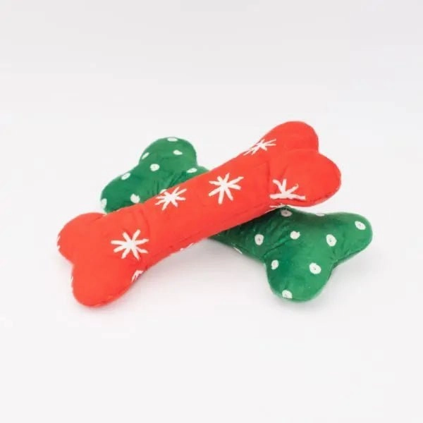 ZippyPaws Holiday Patterned Bones Dog Toy (Large 2-Pack)